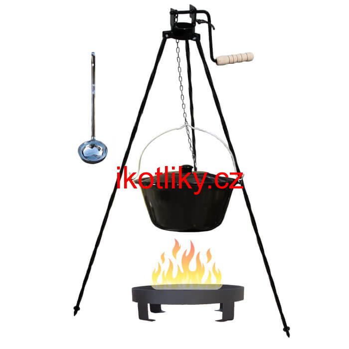 Smaltovaný kotlík 16 L (1,2 mm) + Ohniště + stojan s kladkou VAR