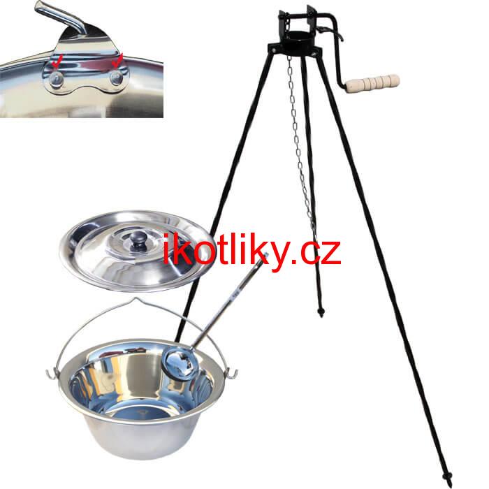 Nerezový kotlík 20 L (0,8 mm) s nýty + stojan s kladkou VAR