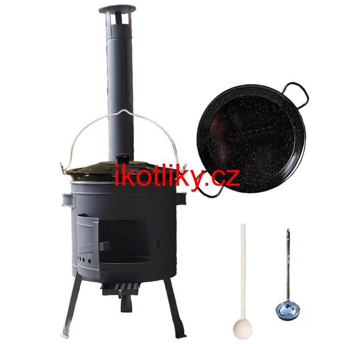 Smaltovaný kotlík 20 L + Paella smaltovaná pánev 46 cm + žáruvzdorná nízká kotlina 42 PLUS 600