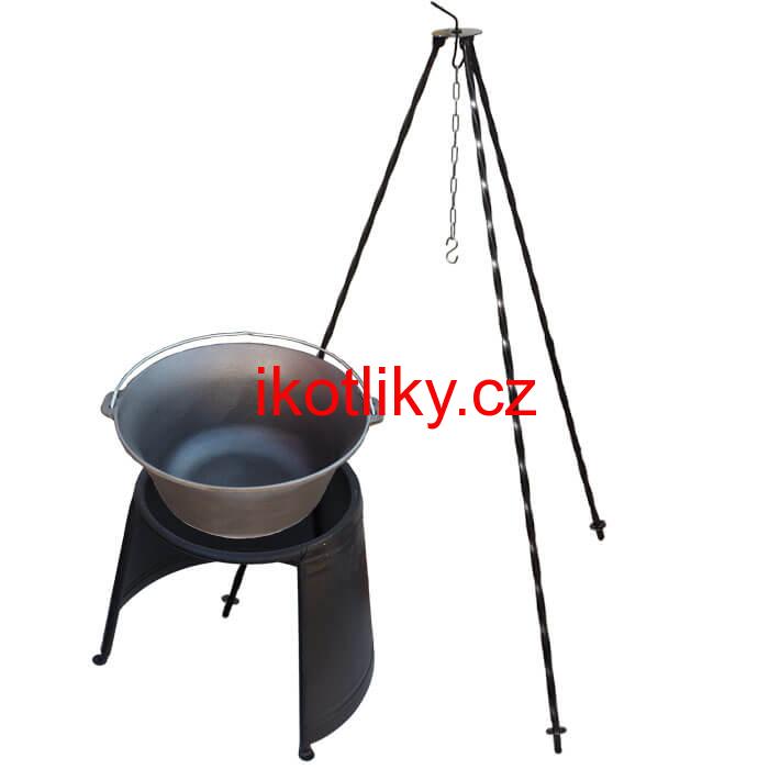 Litinový kotlík 16 L + chránič plamene 43 cm + trojnožka 1,2 m