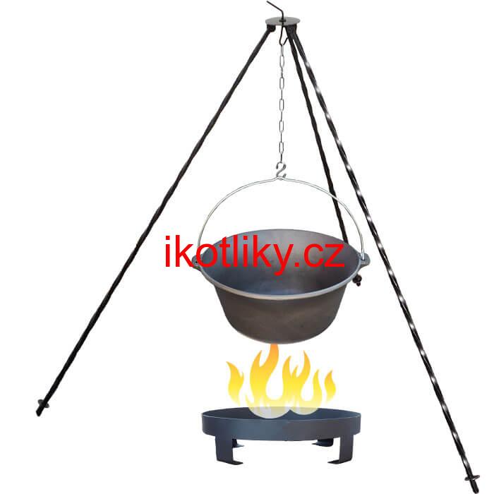 Litinový kotlík 7,2 L + trojnožka 1 m + ohniště 36 cm