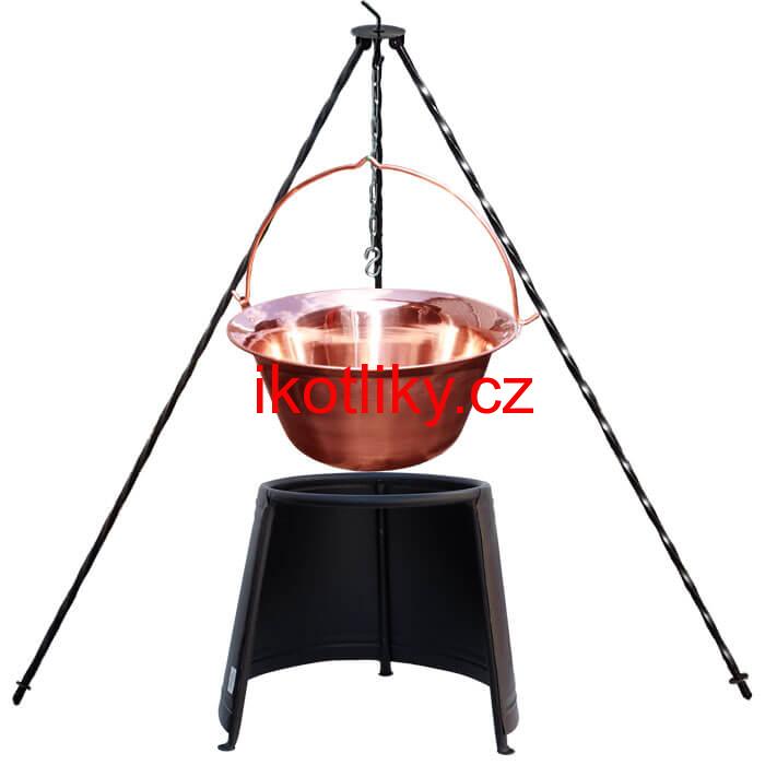 Měděný kotlík 20 L (1,2 mm) + chránič plamene 43 cm  + trojnožka 1,2 m