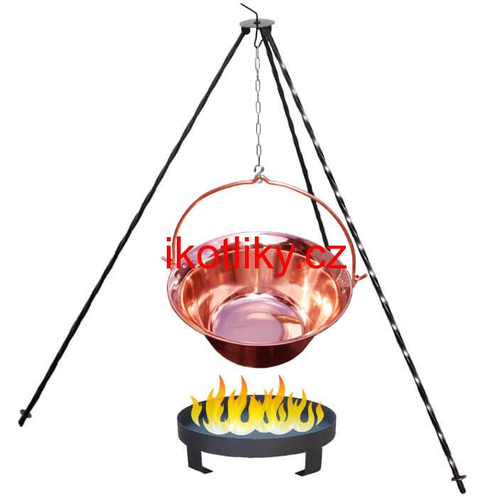 Měděný kotlík 10 L (1,2 mm) + trojnožka 1,2 m + ohniště 36 cm