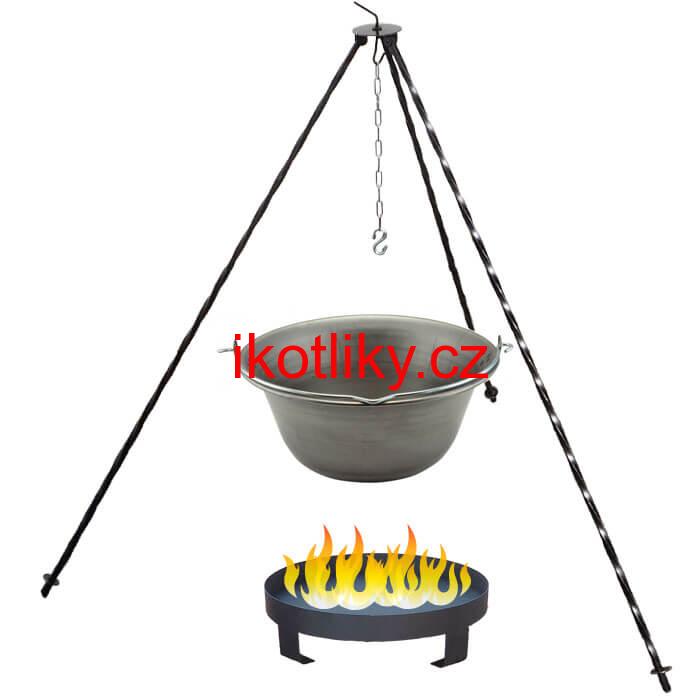 Železný kotlík 14 L (0,75 mm) + trojnožka 1,2 m + ohniště 36 cm