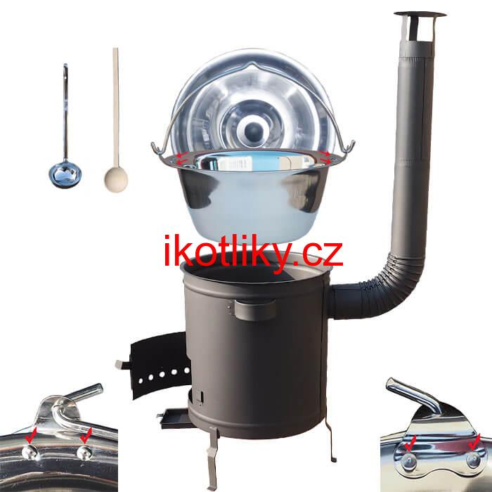 Nerezový kotlík 15 L (0,8 mm) zesílený s nýty + silnostěnná (1,5 mm) žáruvzdorná kotlina 36 PLUS 600