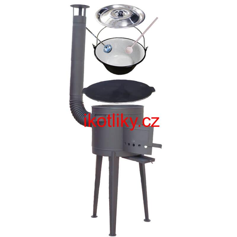 Smaltovaný kotlík 20 L + litinová pánev 45 cm + vysoká žáruvzdorná kotlina 42 cm PLUS 600
