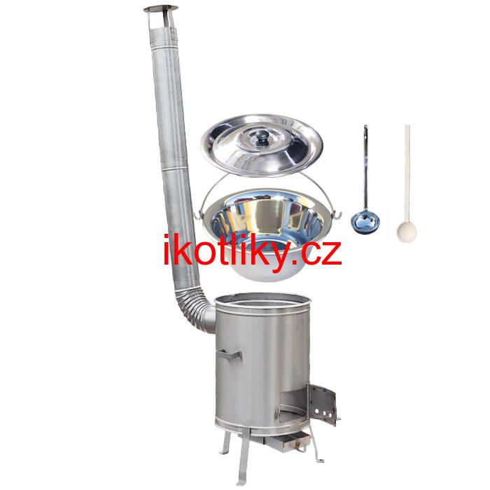 Nerezový kotlík 30 L (0,8 mm) zesílený s nýty + nerezová kotlina 45 cm LUX + vařečka a naběračka