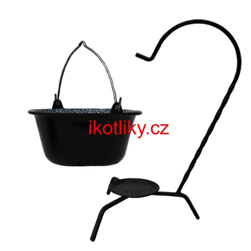 Servírovací kotlík na guláš smaltovaný černý 0,8 l + stojánek