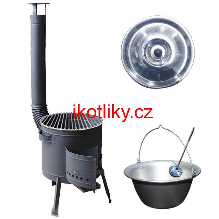 Nerezový kotlík 20 L (1,5 mm) + Nerezový rošt 45 cm + nízká žáruvzdorná kotlina 42 cm PLUS 600