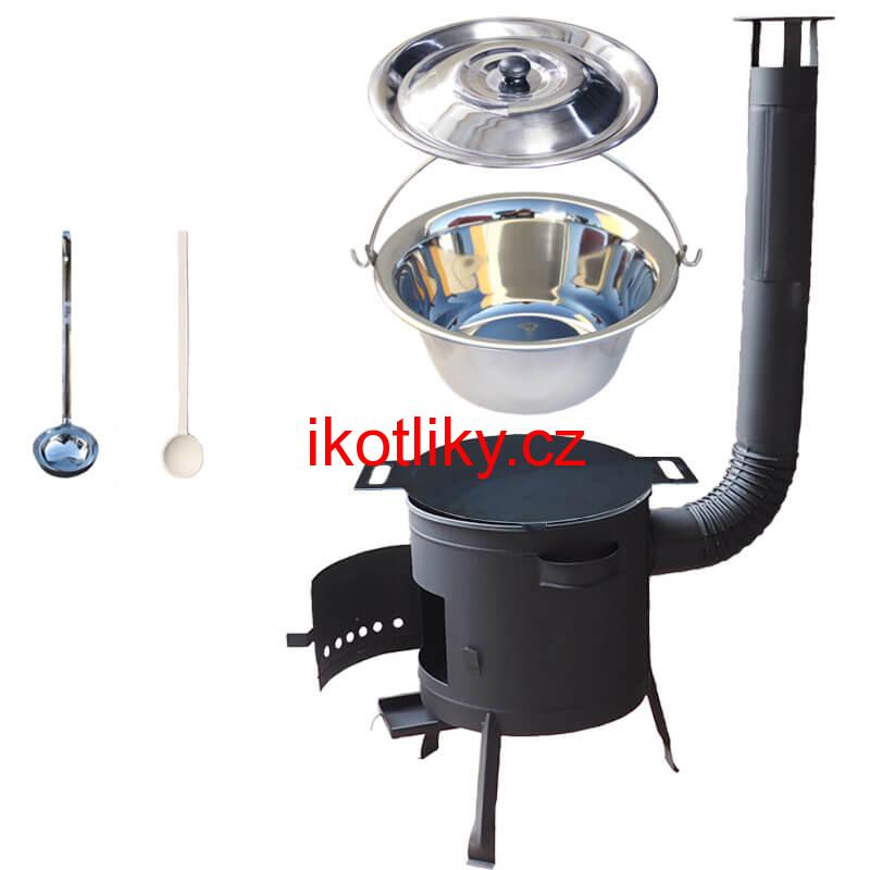 Nerezový kotlík 15 L (1,2 mm) + železná pánev 38 cm UNI + kotlina 36 cm PLUS 600