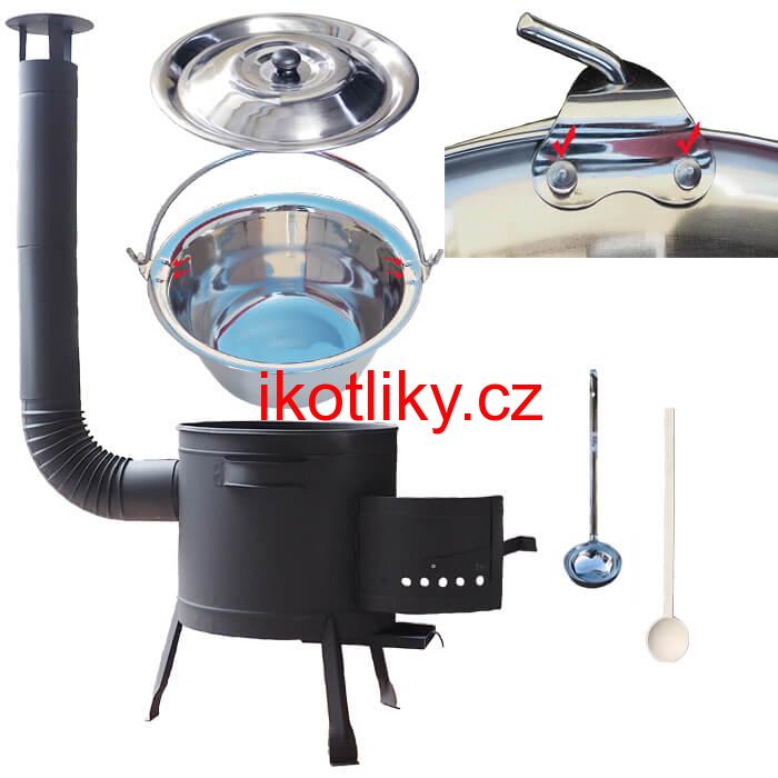 Nerezový kotlík 15 L (0,8 mm) zesílený s nýty INOX + nízká žáruvzdorná kotlina 36 cm PLUS 600