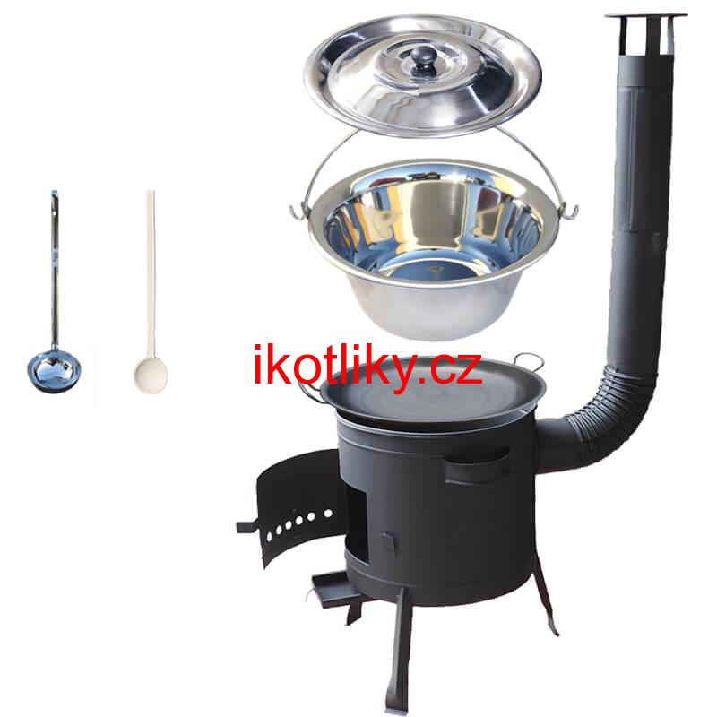 Nerezový kotlík 20 L (1,2 mm) + železná pánev 46 cm WOK + nízká žáruvzdorná kotlina 42 cm PLUS 600