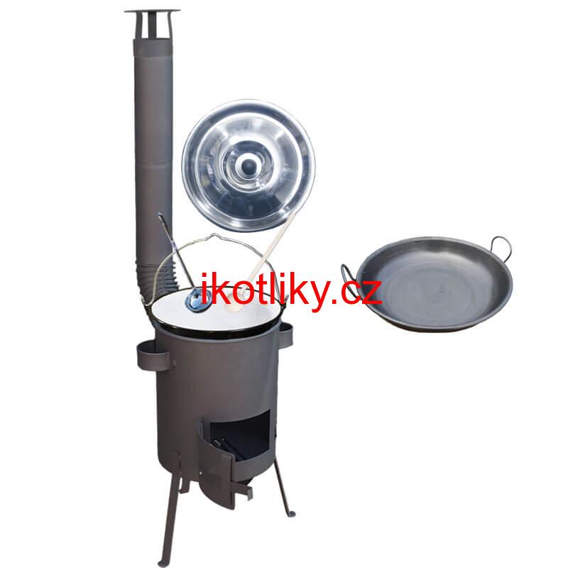 Smaltovaný kotlík 25 L (1,2 mm) + železná pánev 46 cm WOK + žáruvzdorná kotlina 36 PLUS 600 4 MM
