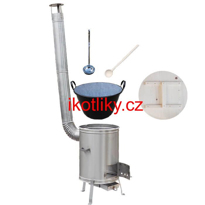 Zabijačkový smaltovaný kotel 100 L + nerezová kotlina 60 cm + vařečka a naběračka