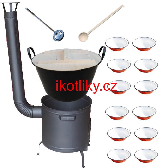 Smaltovaný kotel 100 L + smaltované talíře 12 ks + vařečka a naběračka BIG PARTY PLUS 600