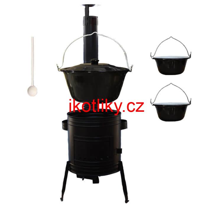 Smaltovaný kotlík 30 L (1,2 mm) + kovová kotlina 45 CLASSIC (KOV) + 2 smaltované servírovací kotlíky 0,8 L