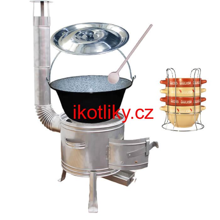 Smaltovaný kotlík 22 L (1,2 mm) + misky na guláš 4 ks + nerezová kotlina 42 cm TOPLUX