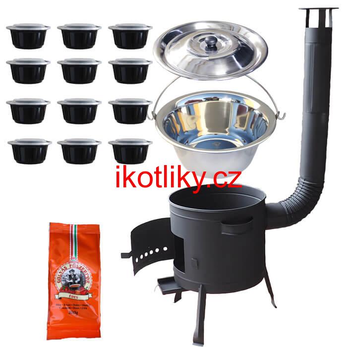 Nerezový kotlík 22 L (0,8 mm) + pepř na guláš 100 g + misky 12 ks + nízká žáruvzdorná kotlina (0,8 mm) 42 PLUS 600