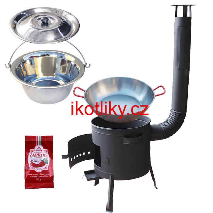 Nerezový kotlík 22 L (0,8 mm) INOX + Pánev PAELLA (WOK) 45 cm + sladká paprika 50 g + nízká kotlina 42 PLUS 600