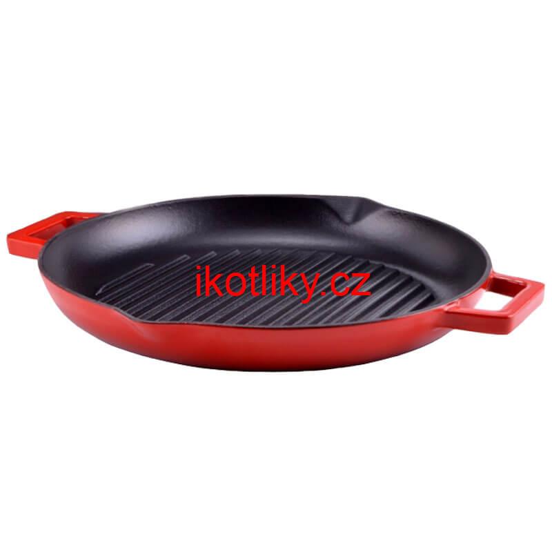 	 Litinová posmaltovaná pánev na grilování 31 cm s výlevkami BBQ