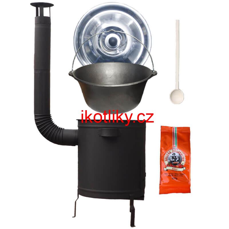 Litinový kotlík 16 L + silnostěnná kotlina 36 cm (1,5 mm) STRONG + žáruvzdorná barva Plus 600