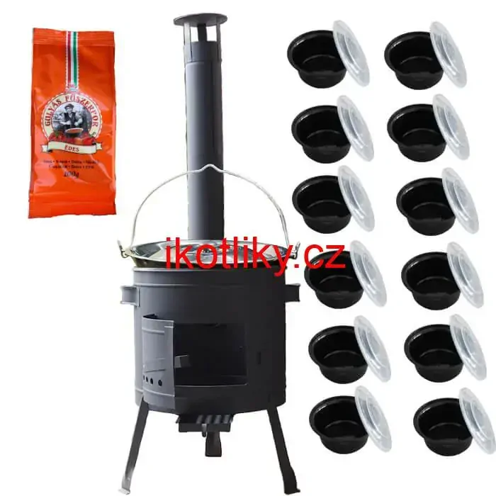 Smaltovaný kotlík 25 L (1,2 mm) + silnostěnná (1,5 mm) žáruvzdorná kotlina BALKY STRONG 42 PLUS 600 + misky 12 ks + paprikové koření na guláš 100 g