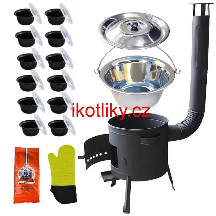 Nerezový kotlík 22 L (0,8 mm) + misky 12 ks + nízká žáruvzdorná kotlina (1,5 mm) 42 PLUS 600