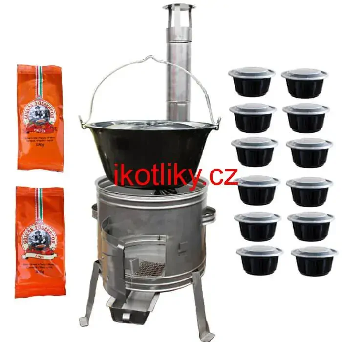 Smaltovaný kotlík 22 L (1,2 mm) + nerezová kotlina 42 cm TOPLUX + misky 12 ks + 2 x pepř na guláš 100 g