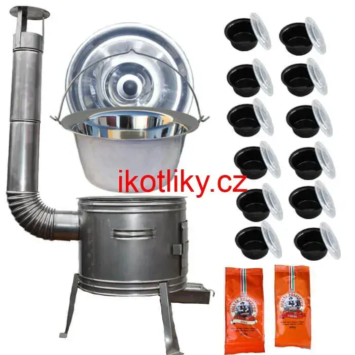Nerezový kotlík 22 L (0,8 mm) INOX + nerezová kotlina 42 cm TOPLUX + misky 12 ks + 2 x pepř na guláš 100 g