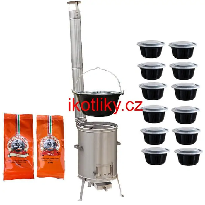 Smaltovaný kotlík 22 L (1,2 mm) + nerezová kotlina 42 cm LUX + misky 12 ks + 2 x pepř na guláš 100 g