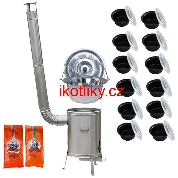 Nerezový kotlík 22 L (0,8 mm) INOX + vysoká žáruvzdorná kotlina 42 cm PLUS 600 + misky 12 ks + 2 x pepř na guláš 100 g