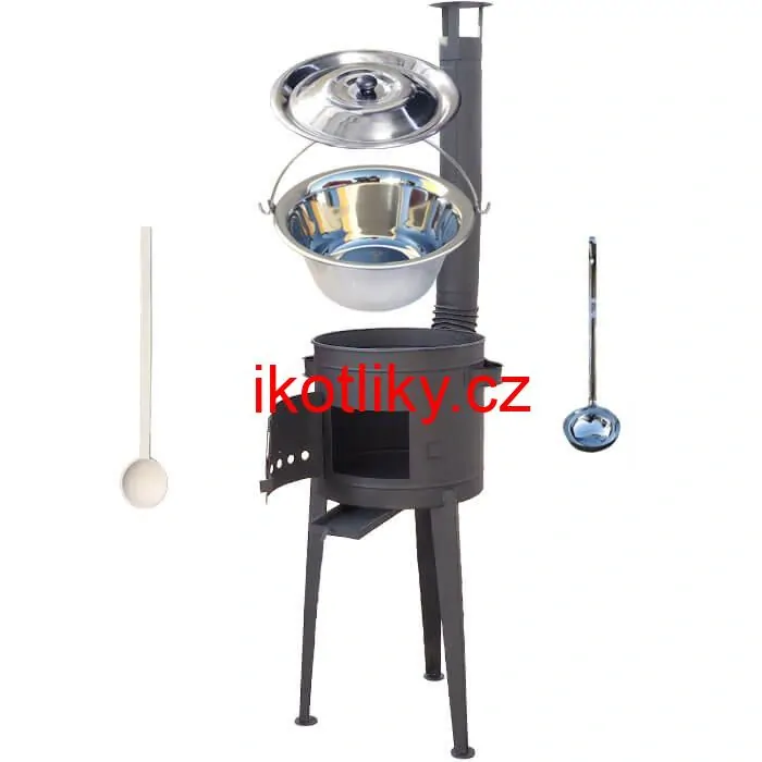 Nerezový kotlík 22 L (0,8 mm) + vysoká žáruvzdorná kotlina (2,0 mm) HODO 42 cm PLUS 600 + vařečka + naběračka