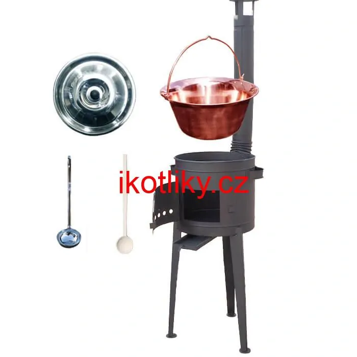 Měděný kotlík 20 L (1,2 mm) + vysoká žáruvzdorná kotlina (1,5 mm) HODO 42 cm PLUS 600 + vařečka + naběračka