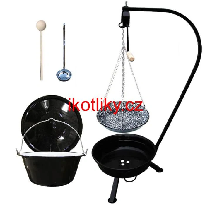 Smaltovaný kotlík 25 L (1,2 mm) + smaltovaná pánev + přenosné ohniště