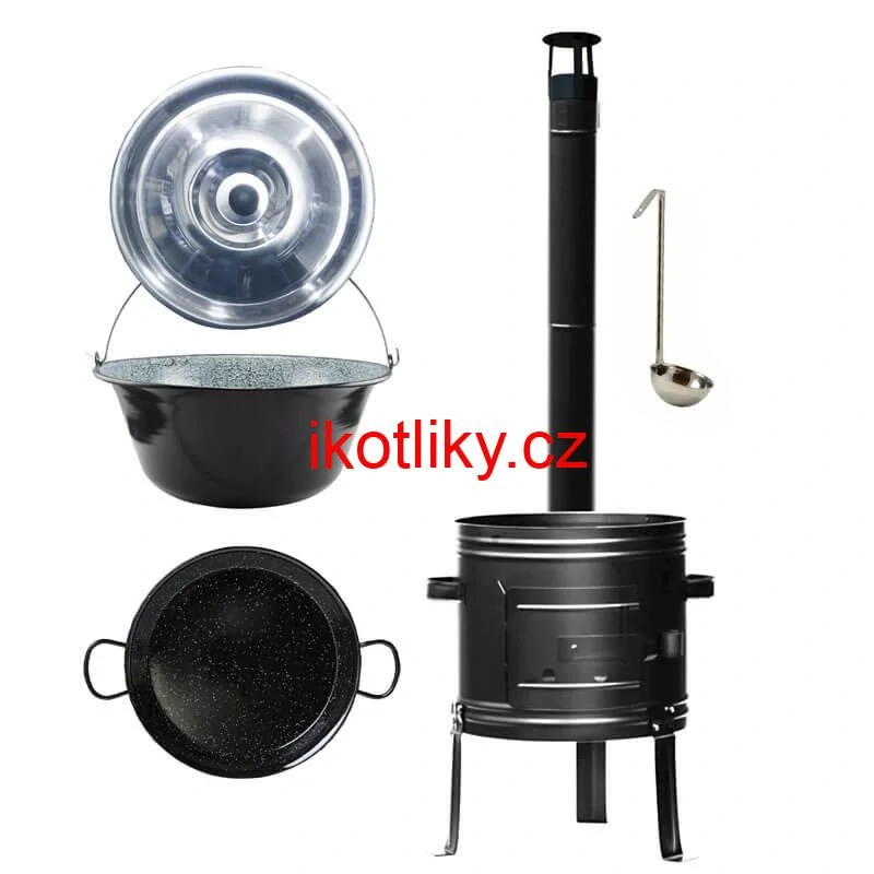 Smaltovaný kotlík 20 L + kovová kotlina + pánev