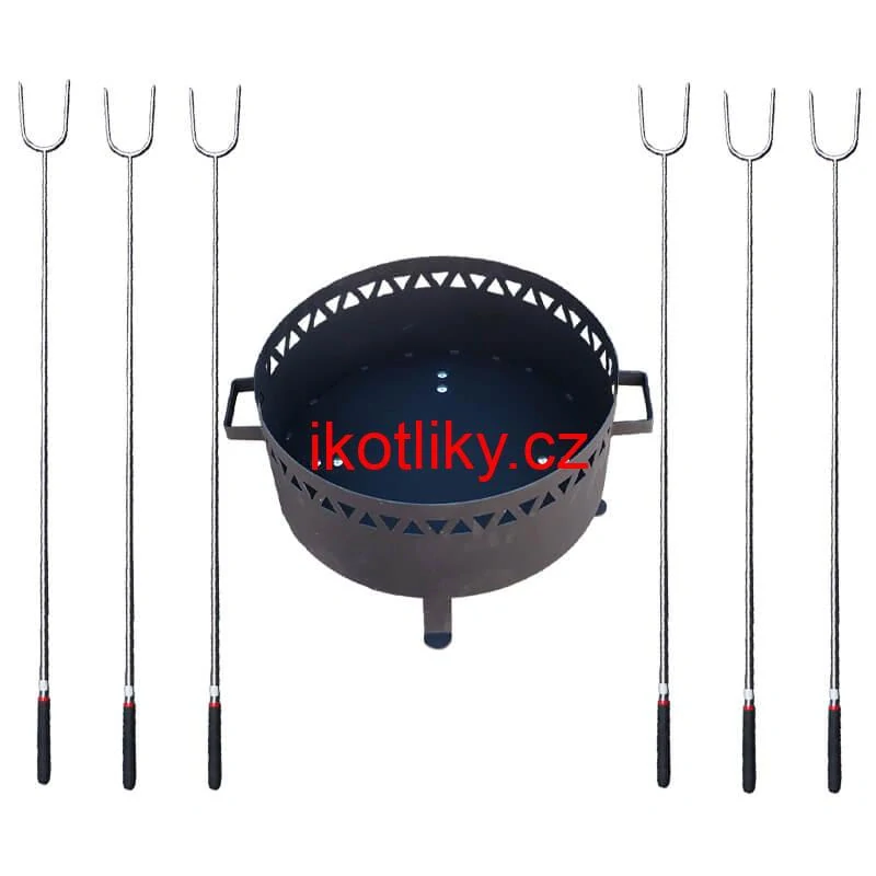 Přenosné ohniště kov (1,5 mm) FIFO žáruvzdorná barva PLUS 600 + Vidličky na opékání teleskopické 6 ks