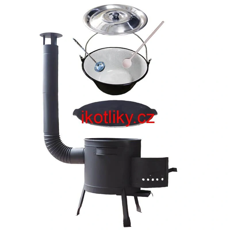 Smaltovaný kotlík 22 L + litinová pánev 45 cm + nízká žáruvzdorná kotlina 42 cm PLUS 600