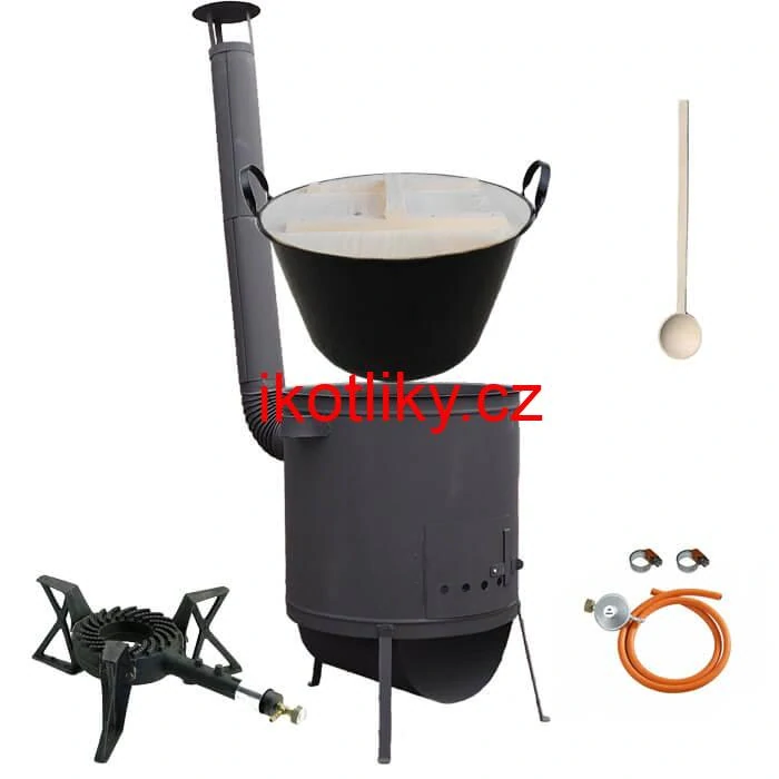 Zabijačkový smaltovaný kotel 100 L, žáruvzdorná kotlina 42 PLUS 600 4 MM, hořák 7 kW + vařečka