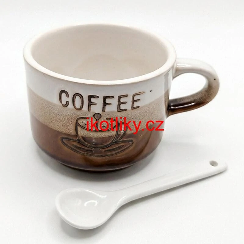 Keramický hrnek na kávu 150 ml COFFEE s lžičkou 1 ks