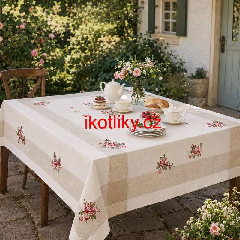 Hrubší textilní ubrus Růže Provence 130 × 180 cm