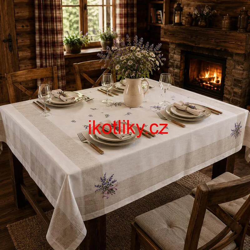 Hrubší textilní ubrus Levandule Provence 150 × 220 cm