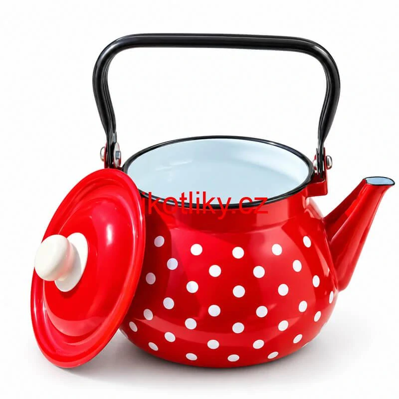 Retro smaltovaná konvice 2,5 l – červená s puntíky