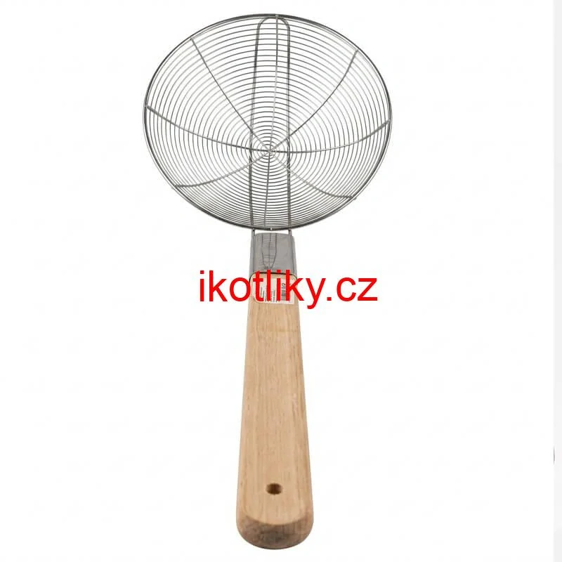 Velké nerezové sítko 22,5 cm s dřevěnou rukojetí – délka 56,5 cm