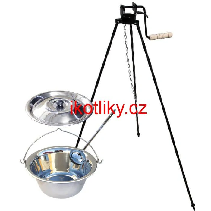 Nerezový kotlík 14 L + poklice + stojan s kladkou VAR