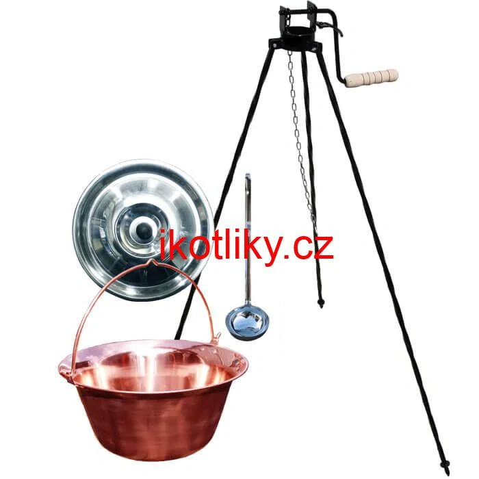 Měděný kotlík 20 L (1,2 mm) + poklice + stojan s kladkou VAR