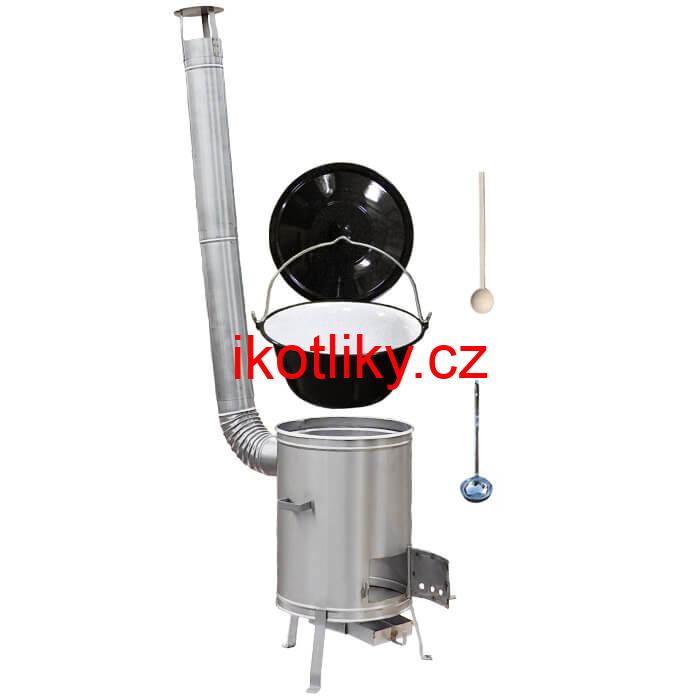 Smaltovaný kotlík 13 L (1,2 mm) + nerezová kotlina 36 cm + vařečka a naběračka LUX