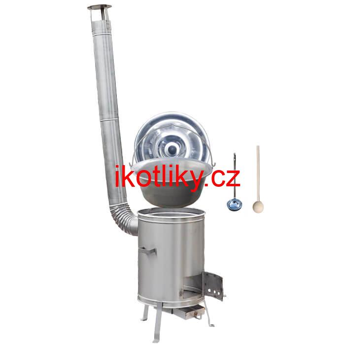 Nerezový kotlík 20 L (1,5 mm) + nerezová kotlina 42 cm + vařečka a naběračka LUX