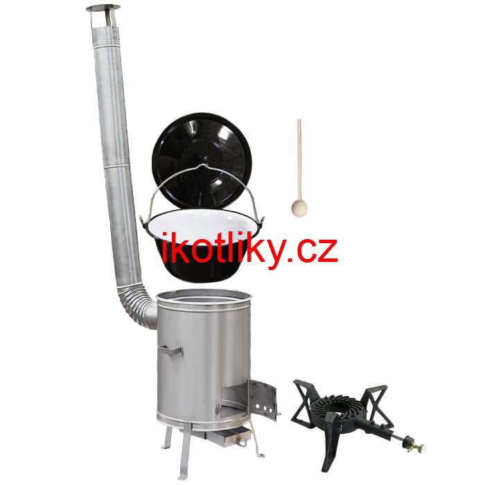 Smaltovaný kotlík 22 L (1,2 mm) + nerezová kotlina 42 cm + liatinový horák 7 kW, vareška LUX