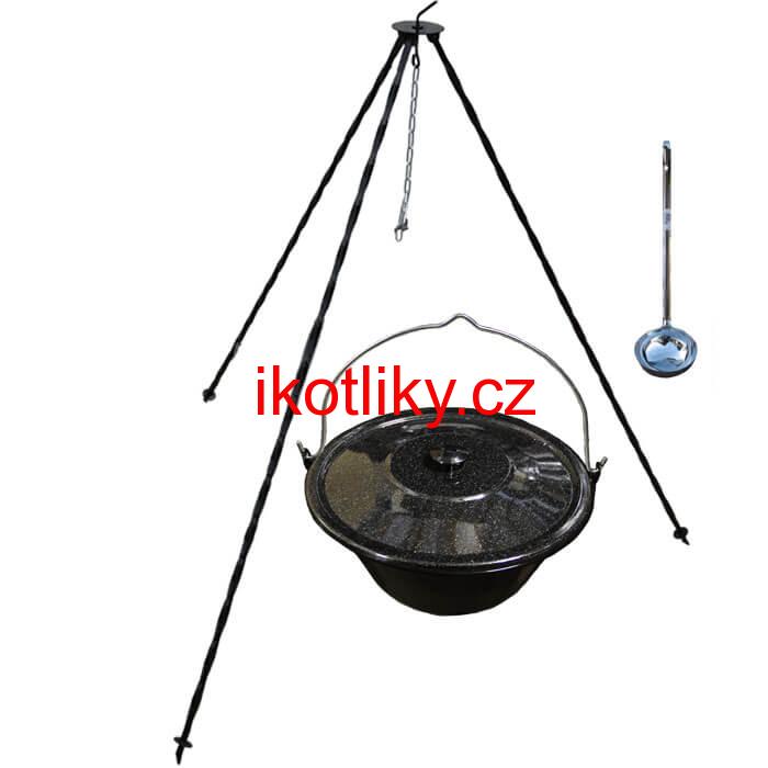 Smaltovaný kotlík 13 L poklice + trojnožka 1,20 m