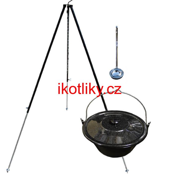 Smaltovaný kotlík 30 L poklice + teleskopická trojnožka 1,40 m